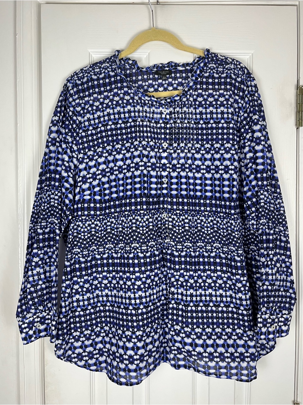 Talbots Plus Petite Pleated Ruffle Popover Blouse Top Shibori Geo Sz 3XP - Picture 2 of 9